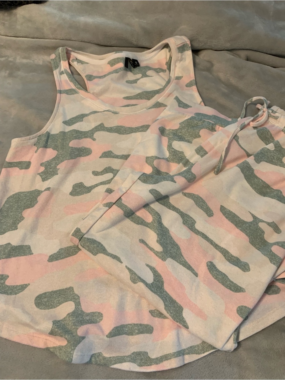 Woman’s Pink & Sage Camo Tank Pajama Set
